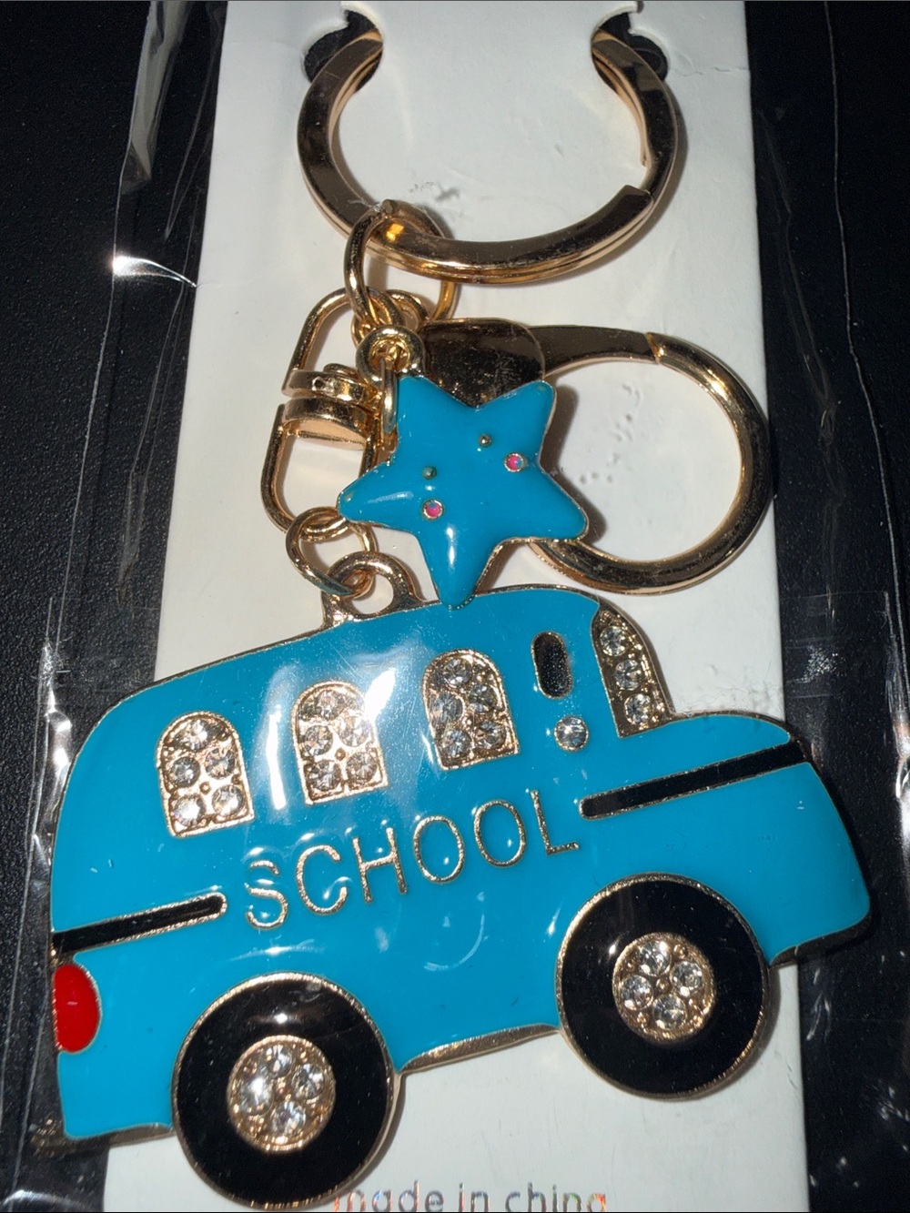 Blue School Bus Keychain for Kids - Cute Star Charm
